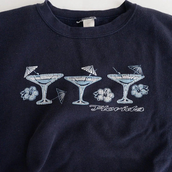 Vintage Florida Three Umbrella  Drink Crew Neck - Navy XL - Picture 6 of 8